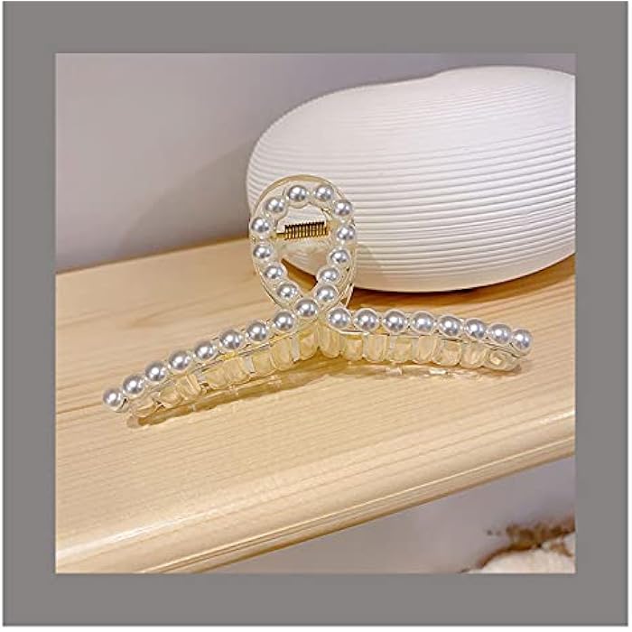 ANNACREATIONS Korean Fashionable Fancy Stylish Large Pearl Hair Claw Clips Long Hair Jaw Clips Clutches Barrettes Hair Accessories For Women's And Girls 1 Count (Pack of 1) White - Image 1